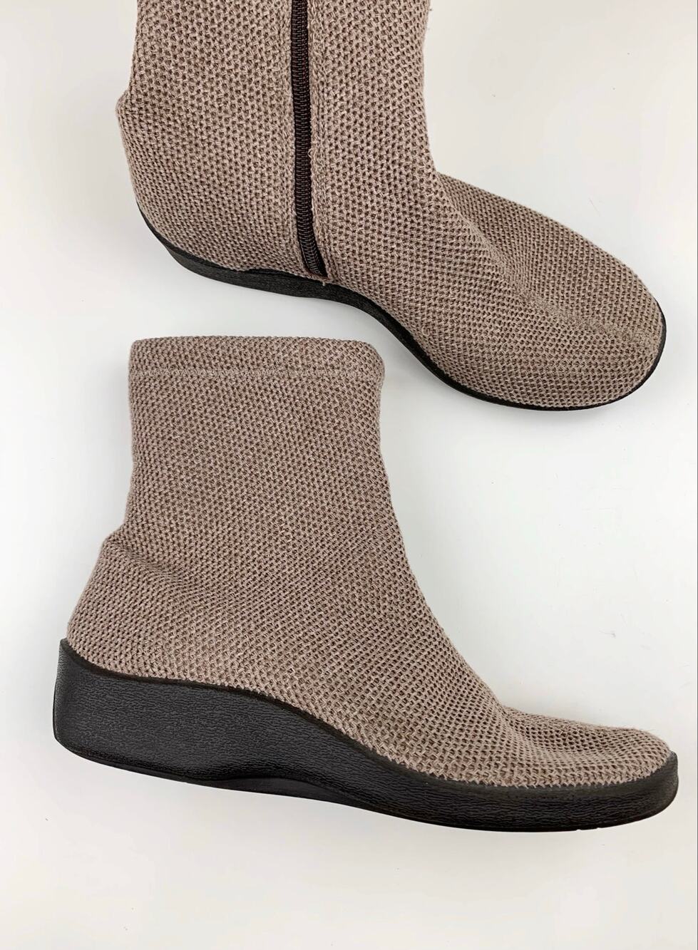 Arcopedico Net 8 Knit Ankle Boots Wedge Heel Beige Zipper Women’s 40 US 9